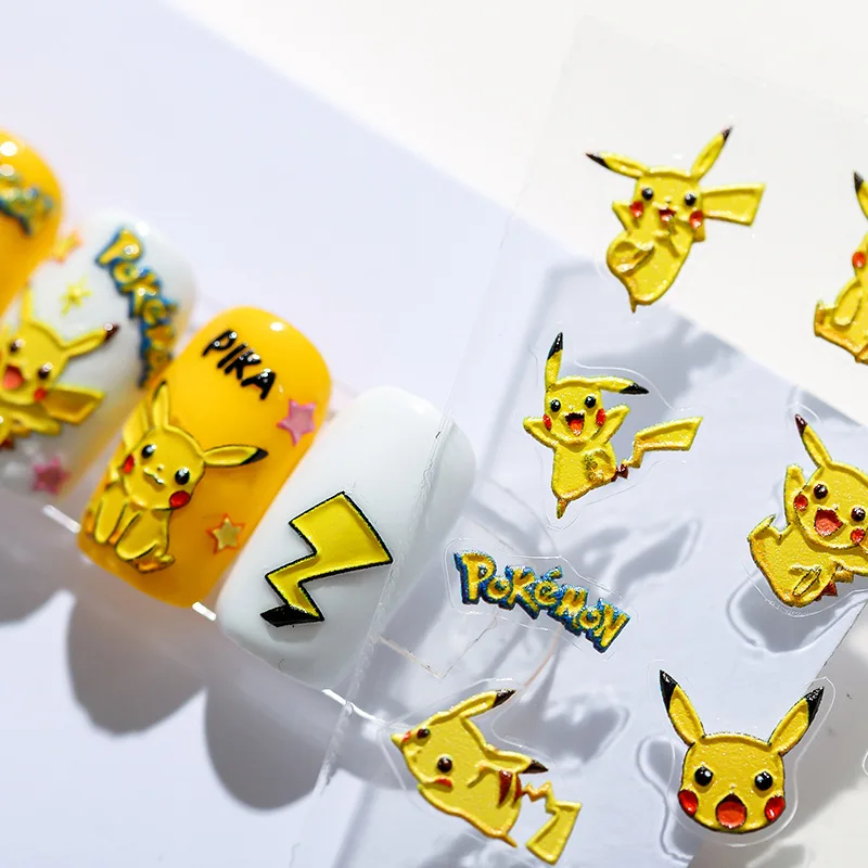 Pokemon Nail Stickers Pikachu Anime Cartoon Kawaii New Craft Thin Tough Manicure Stickers Transparent Back Glue Nail Stickers