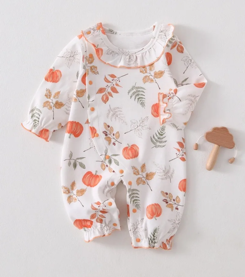 Baby Unisex Baumwoll-Strampler, atmungsaktiv, Prinzessinnen-Overall, 0-18 Monate, für Kinder, Frühling, Herbst, Rüschenkragen, süßer Strampler, weicher, hautfreundlicher Einteiler für Kleinkinder – Detail 2
