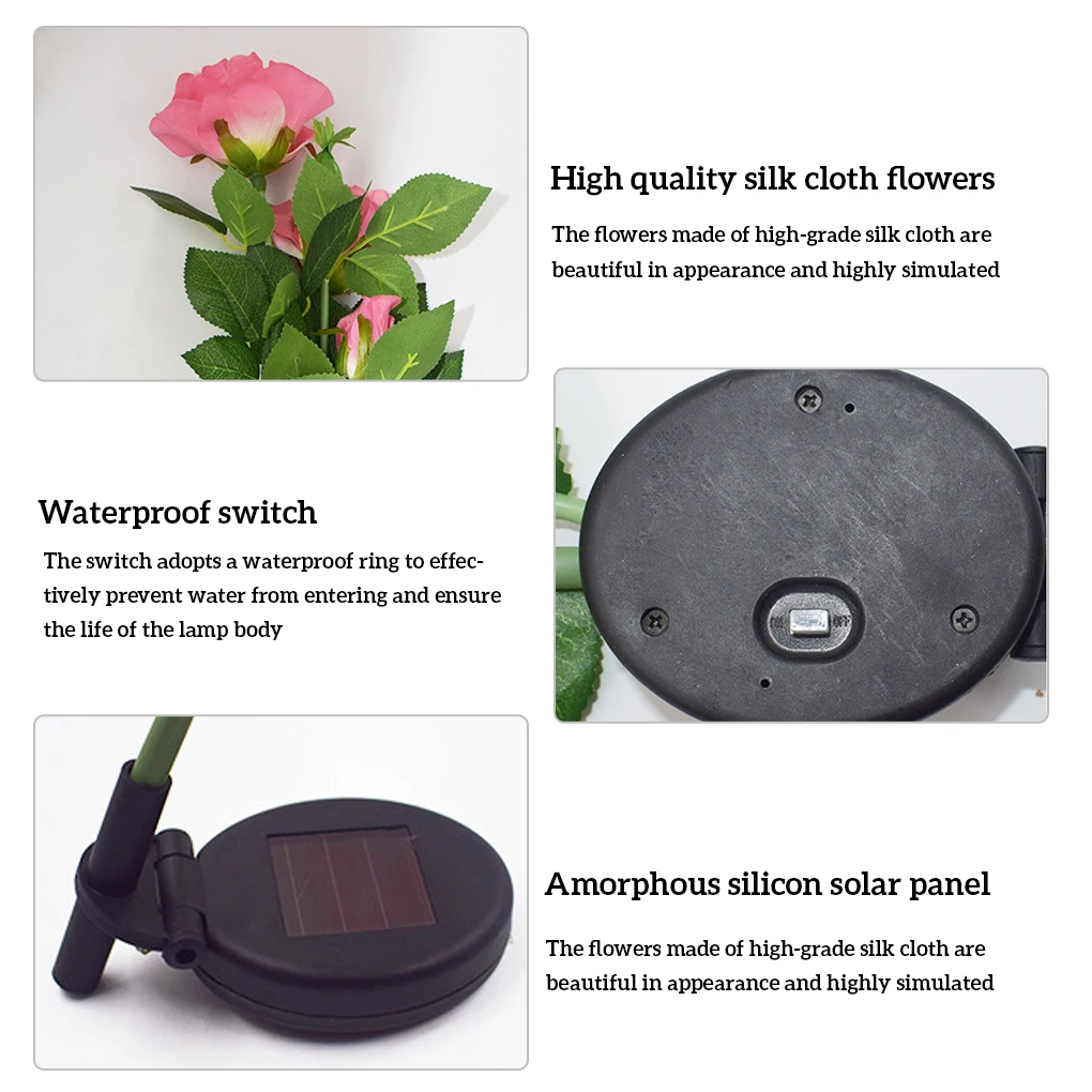 Solar Powered Rose Lamp Garden Courtyard Patio Glowing Flower Induction Solar Light, Red