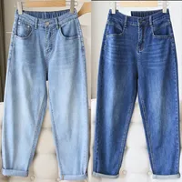 Plus Size Autumn Winter Denim Jeans Straight Leg High Waist Loose Slimming Harem Dad Pants Women's Fashion Casual Trousers