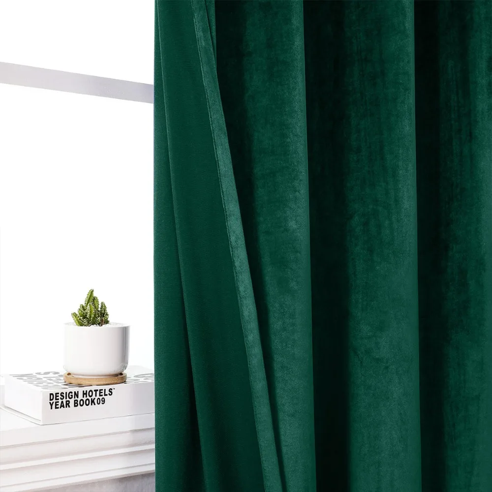 Light-blocking Velvet Curtain Solid Color Noise Reducing Blackout Curtains Soft Texture Touch No Drilling Window Drape