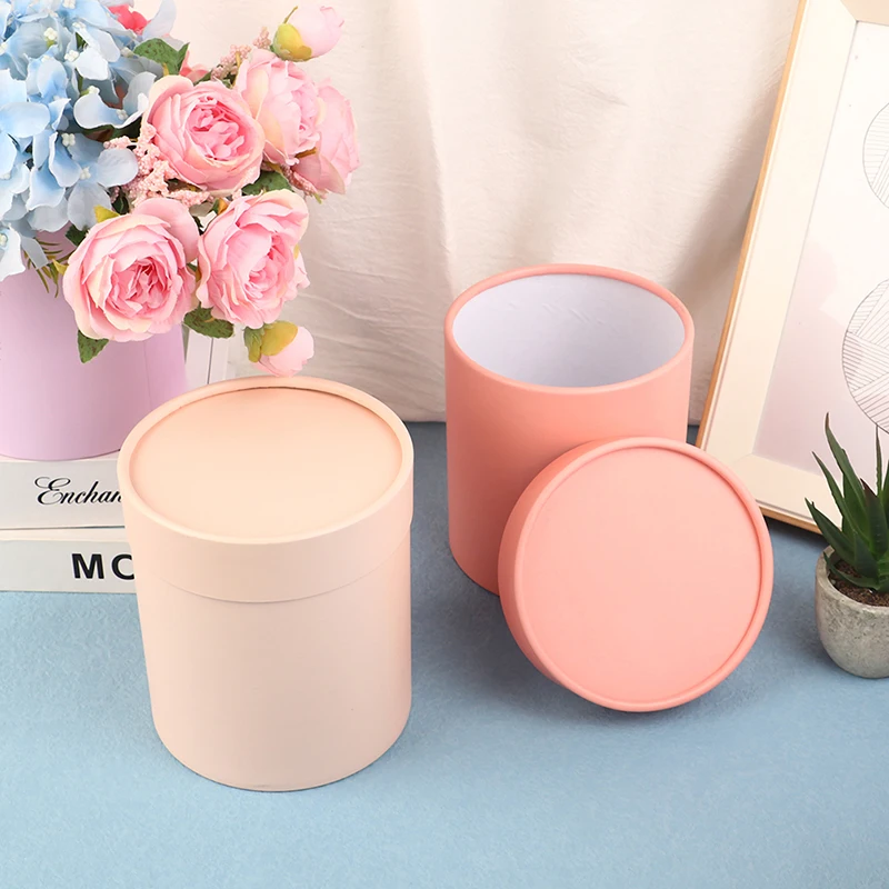 14x15cm Round Flower Paper Boxes Lid Hug Bucket Florist Gift Packaging Box Portable Gift Candy Bar Boxes Party Wedding Supply