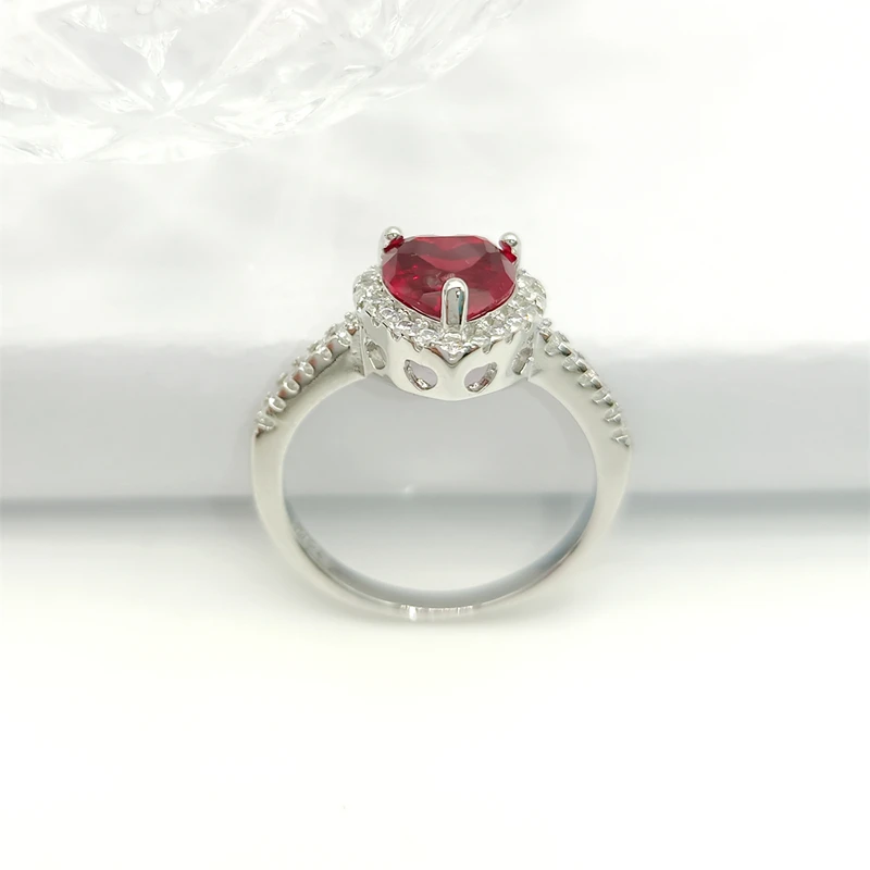 CC Red Heart Ring Silver Color Love Fashion Jewelry Cubic Zirconia Wedding Bridal Engagement Accessories for Women CC829 image 6