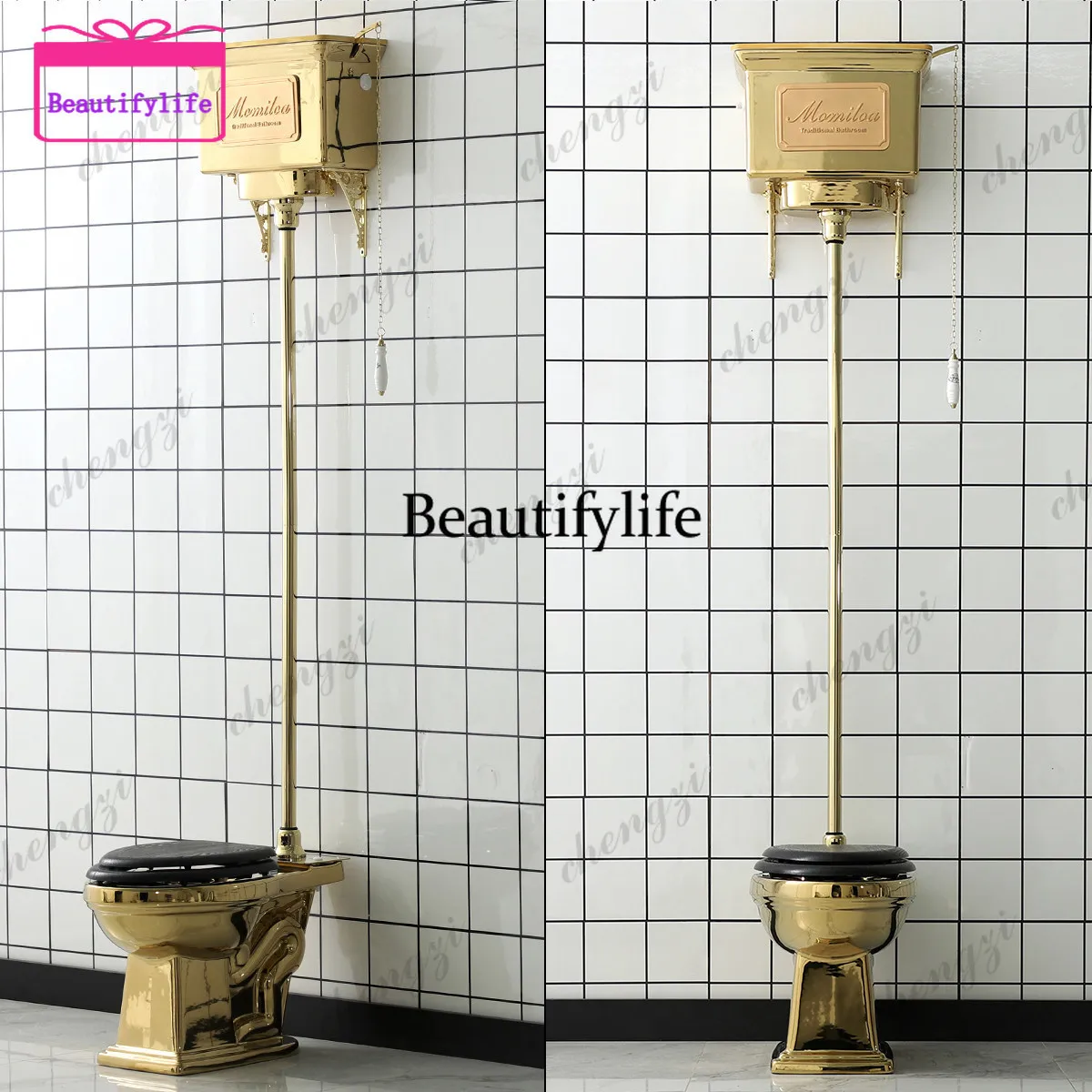 French retro industrial style LOFT electroplated local tyrant gold toilet high water tank tie rod gold toilet a17