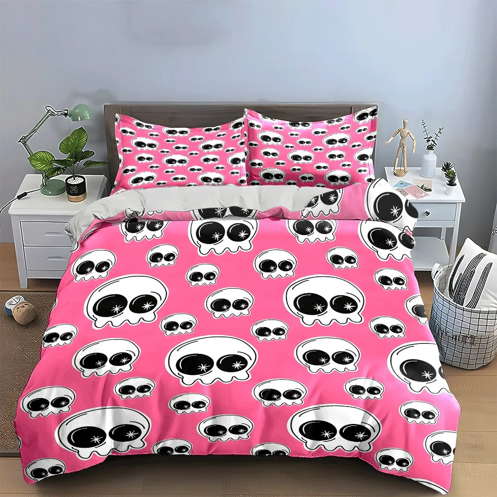 

"Pink Skull Pattern Decoration Set" Exquisite three-piece bedding set gift for kids and adults