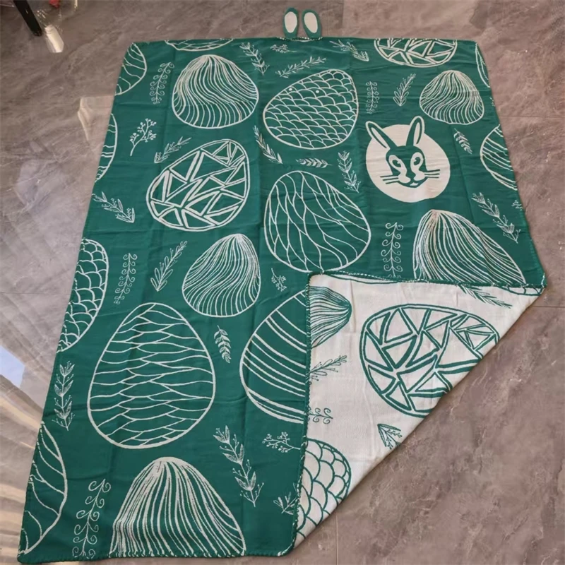 Easter Egg Rabbit Pattern Blanket Ins Style Knitted Winter Throw Blanket Dark Green Sofa Cover For Home Living Room Couch Decor