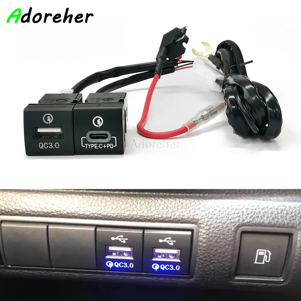 

Car Quick Charger Dual TYPE-C PD USB Phone Charger Interface Socket Adapter for Toyota Prado Corolla RAV4 Camry HIACE