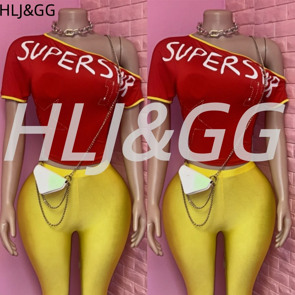 

HLJ &GG красный модный комплект из двух предметов на одно плечо, женский тонкий укороченный топ с короткими рукавами + шорты с леопардовым принтом и пайетками, летняя уличная одежда