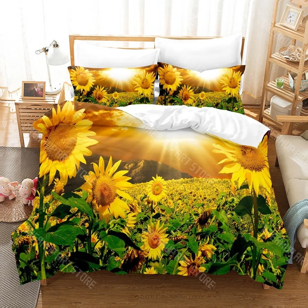 3D Printed Sunflower Bedding Set for Boys Girls Duvet Cover And Pillowcase Included Twin Queen King Full Single Double Sizes