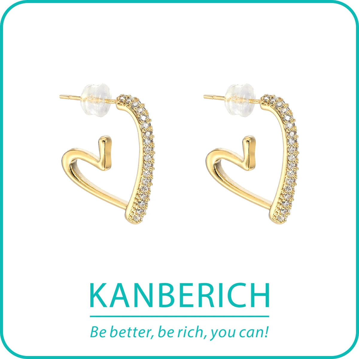 

Kanberich 2024 Latest 18K Gold Plated Brass Zircon Heart Shape Women’s Earrings Wholesale