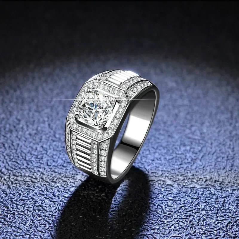 Mylux Jewelry High - End Platinum PT950 White Gold Ring for Men, 1 Carat VVS D Color Moissanite, GRA - Certified, Ideal for Wedd