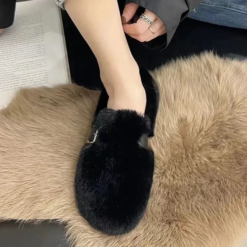 Fur Flats Women Loafers Shoes Winter Short Plush Warm Cotton Shoes 2024 New Trend Designer Walking Shoes Casual Femme Zapatos