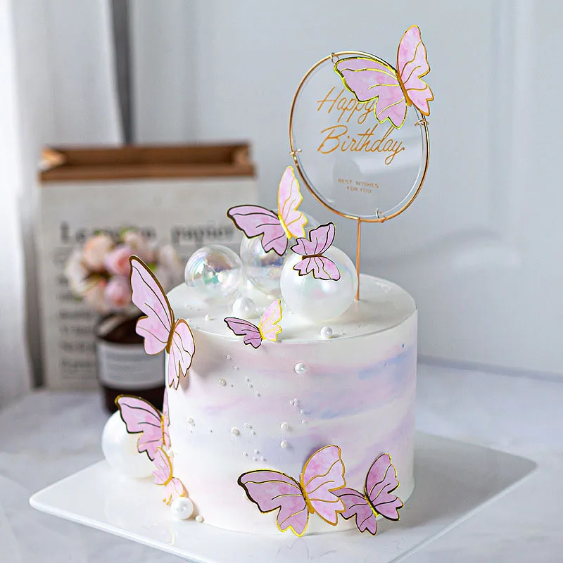 Iron Crafts Butterfly Birthday Cake Decoration Card Insertion Festival Plugin INS Baking Decoration Flag Combination Set