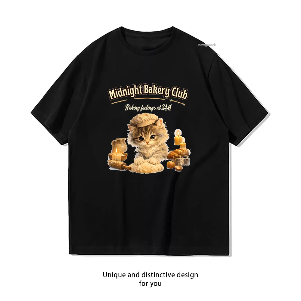 Midnight Bakery Club kawaii cat T-shirt woman man Casual cotton summer printed t shirts Adult streetwear camisetas