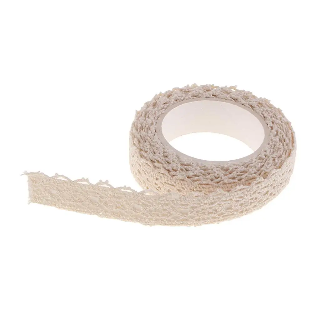 5-6pack 2 Yards 15mm Fabric Lace Washi Tape Self Adhesive Trim Wedding beige