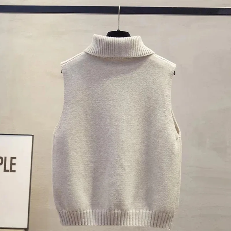 New Autumn Winter Korean Knitted Vest Solid Lapel Sleeveless Casual Versatile Loose Layering Fashion Tops For Ladies Streetwear