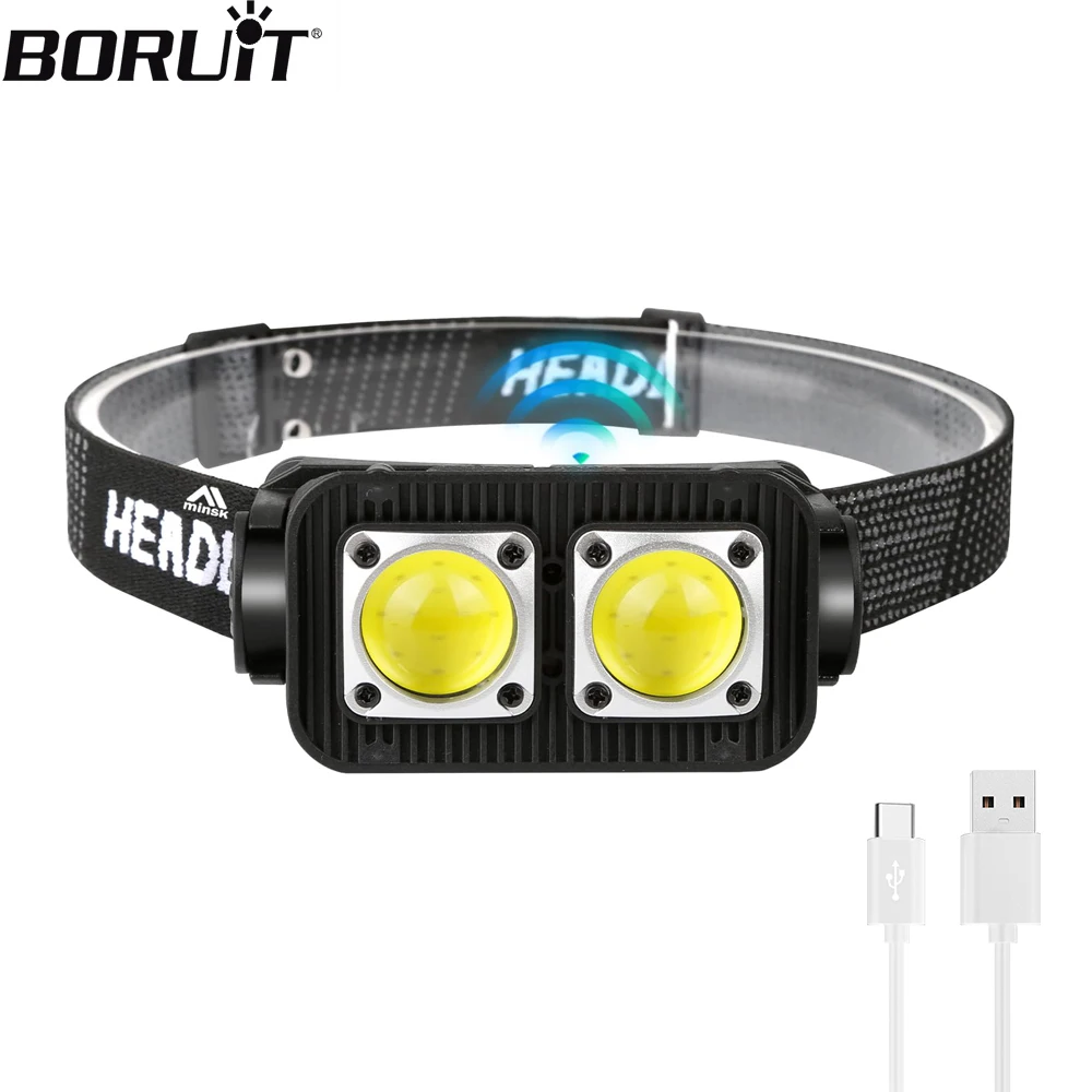 

BORUiT K372 LED Headlamp Motion Sensor Headlight 300LM USB Rechargeable Super Bright 18650 Head Torch Camping Emergency Lantern