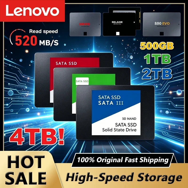 

Твердотельный накопитель Lenovo 4TB SSD 880 EVO 500G 1TB 2TB, внутренний жесткий диск SATA3 2.5 дюйма для ноутбуков, микрокомпьютеров и настольных ПК