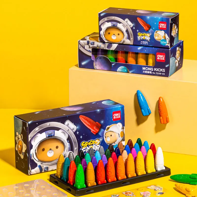 

Children's 36 Colour Rocket Crayons Kid's Unbreakable Non-toxic Crayon Washable Crayons