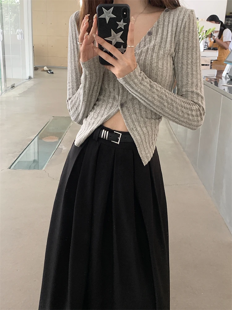 2026 New Korean Skirt Women Solid Color Versatile Mid-length Pleated Skirt Large Swing Type Skirt Female Long Skirts for Women
