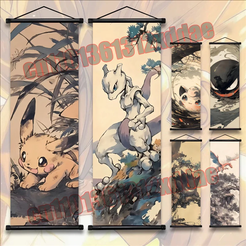 

Anime Pokemon Retro Poster, Pikachu, Gengar, Print Art White Canvas Painting, Fashion Home Wall Decoration Hang Painting Gift