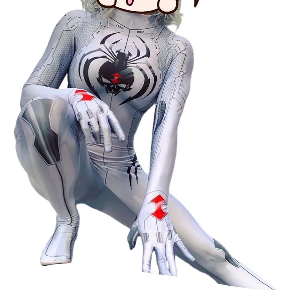 

Halloween White Jamie Black Widow Spider Cosplay Costume Woman Zentai Suit Adults Bodysuit Female Party Jumpsuits
