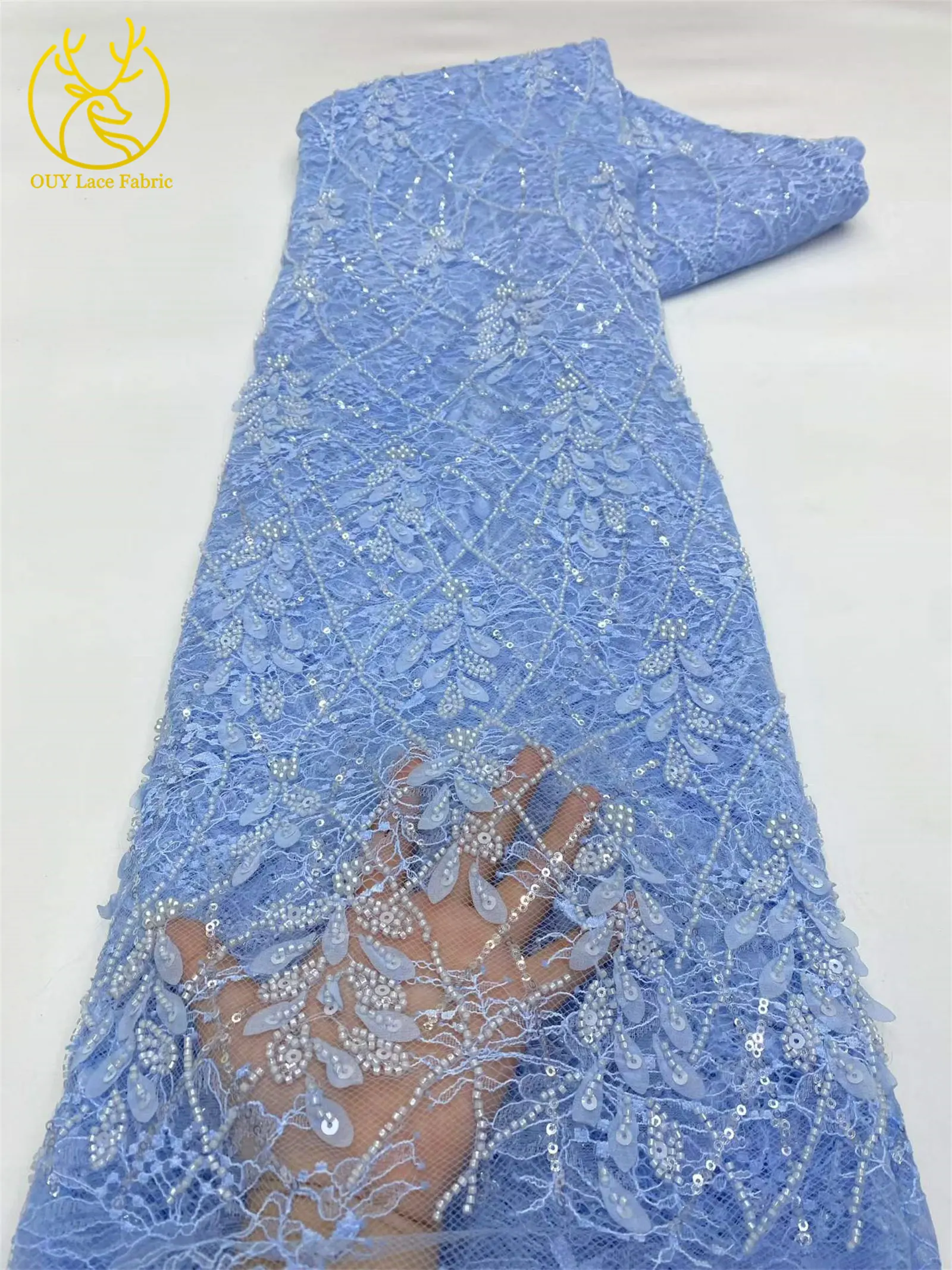 Eleganter Afrikanischer Pailletten-Perlen-Spitzenstoff 2026 Hochwertige Nigerianische Hochzeitskleid-Spitze Bestickte Französische Tüllspitze – Detail 6