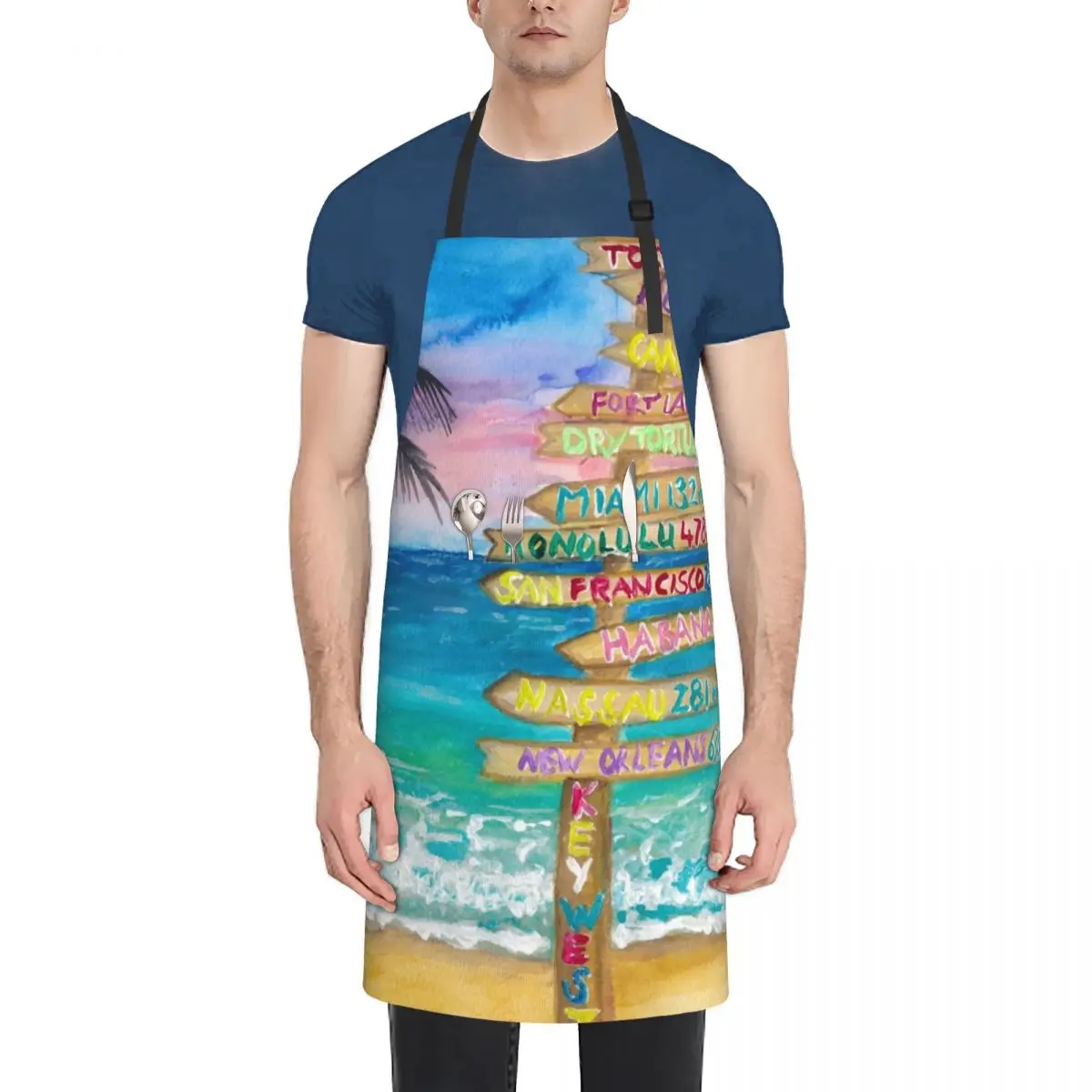 

Tropical Southernmost Sunset Wanderlust Signpost in Key West Apron Kitchen For Man Korean Apron