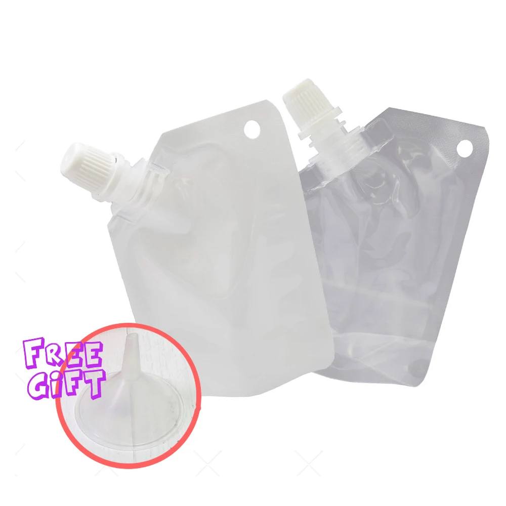 

50Pcs 50Ml Transparent White Small Stand Up Drinking Spout Packaging Bag Beverage Juice Plastic Pouch Bag With Cap