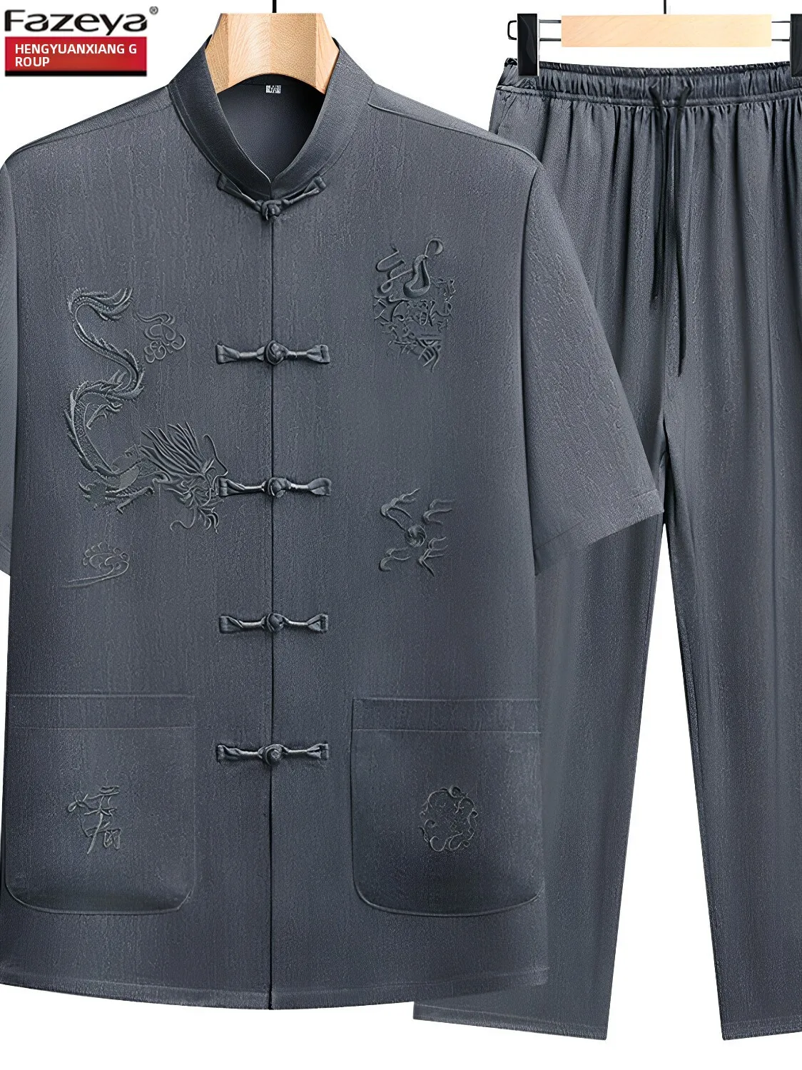 fazeya-ice-silk-short-sleeve-shirt-dad-casual-set-middle-aged-and-elderly-leisure-tang-suit-embroidered-no-iron-treatment