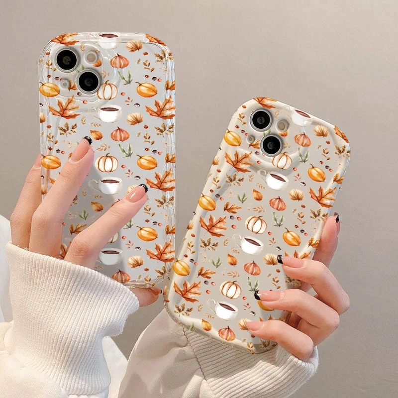 

For Xiaomi Poco X7 F6 F5 X6 X5 M6 Pro X3 F3 Phone Case Autumn Pumpkin Coffee Illustration Shockproof Soft Silicone Bumper Cover