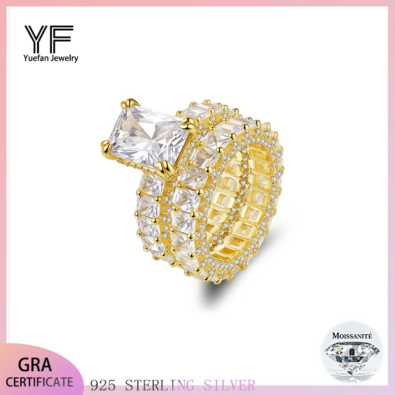 

Moissanite Ring Gold Plated Bridal Rings Set For Women D Color VVS1 Princess Cut Sterling Silver 925 Engagement Luxury Jewelry