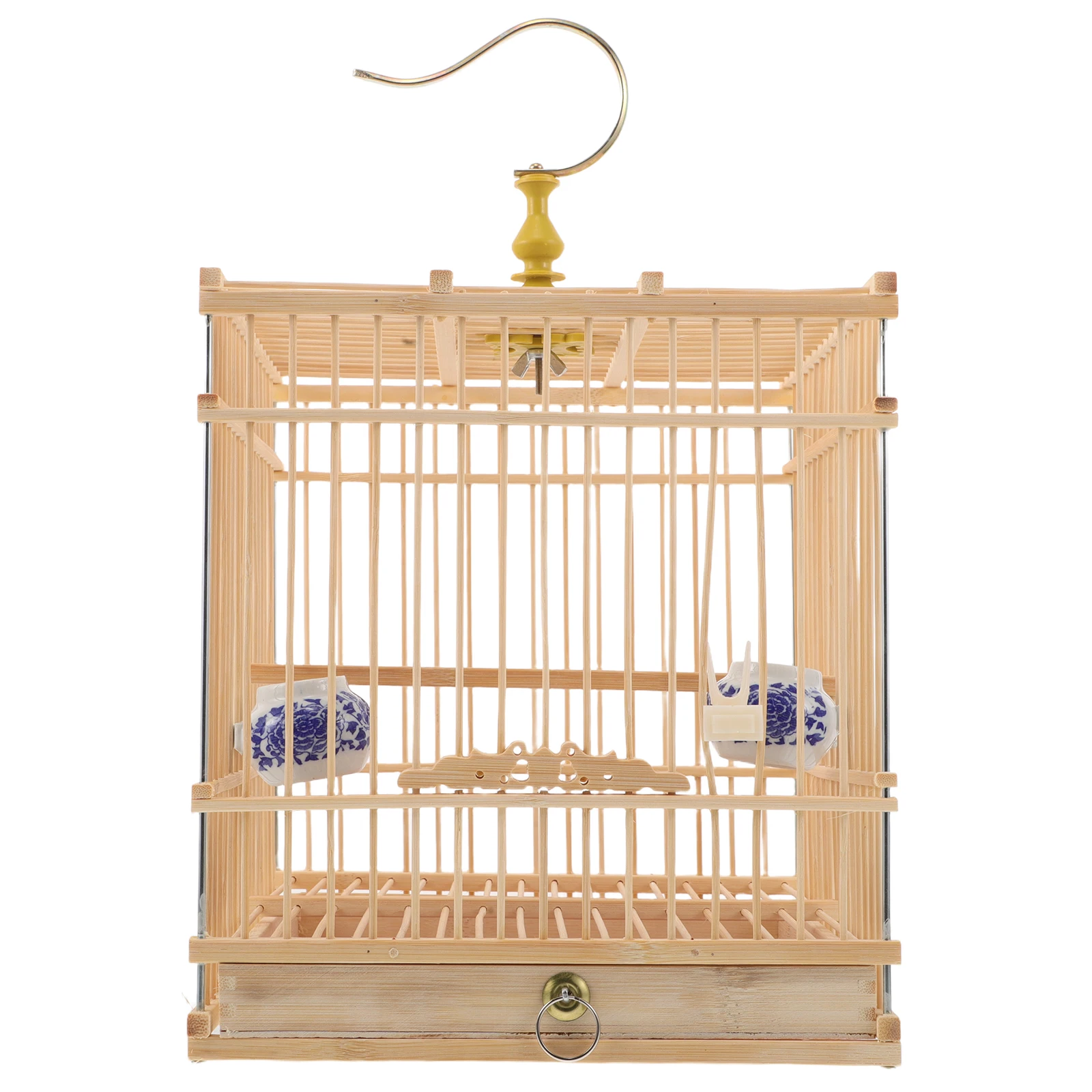 

Vintage Bamboo Bird Cage Rectangular Goldfinch Finch Cage Decorative Hanging Birdcage With Tray Swing Hook For Small Parrots