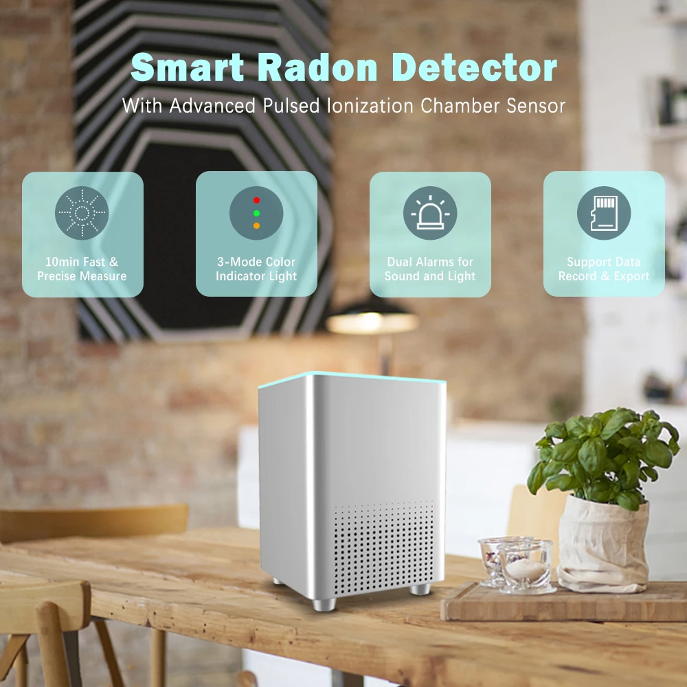 GZAIR PT07 Smart Radon Detector High Accuracy Home WiFi Monitor Fast Data Capture Fluctuating Level Detection Audible Visual
