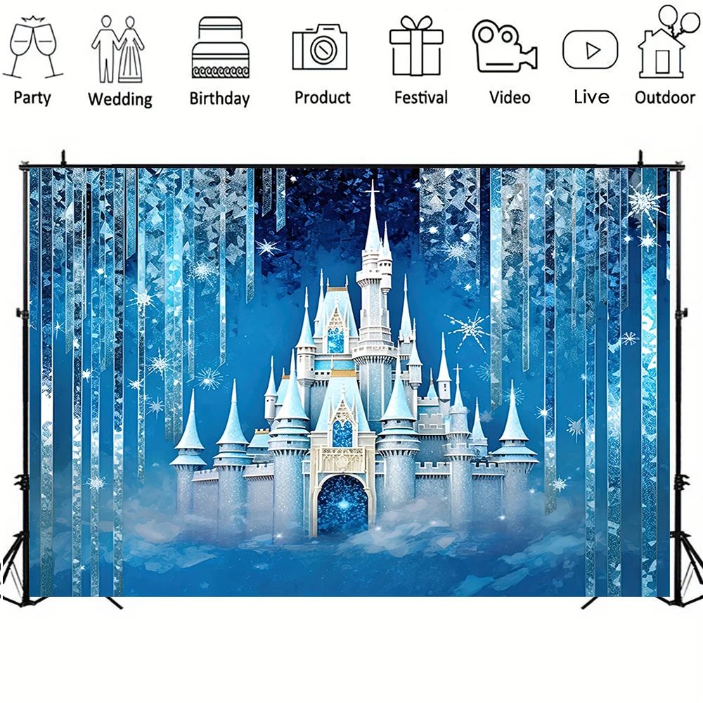 Frozen World Castle Backdrop Girls Princess Birthday Party Decorations Photography Background Christmas Winter Snowflake Banner