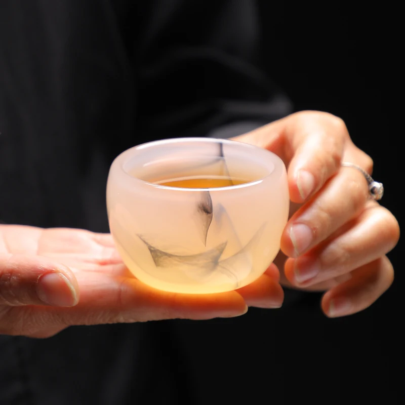 Kleine Jade-Porzellan-Teetasse, smaragdgrüne Teetasse, schöne Teetassen im Tintenstil, Becher für Tee, chinesische hochwertige Teeschale