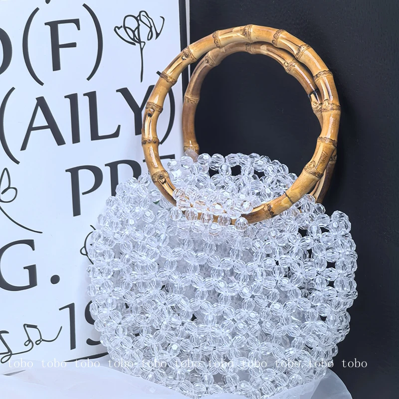 New Acrylic Circle Shape Handbags for Women Unique Bamboo Handle Dinner Party Wallets Ladies Luxury Designer Bags Makeup Bag view 2