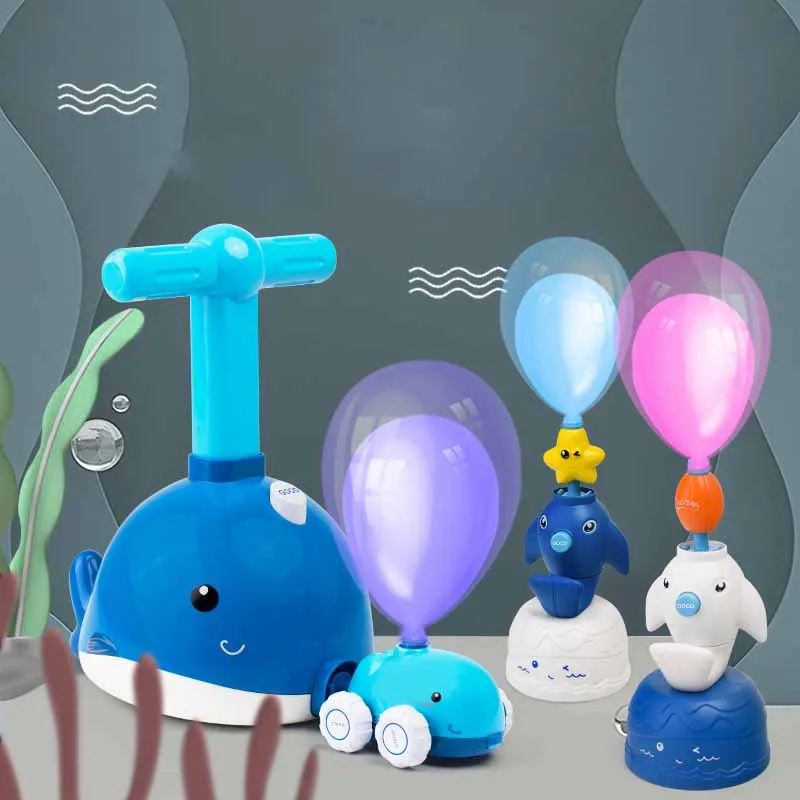 Cartoon Dolphin Power Balloon Launch Tower Toy Puzzle Fun Education Inertia Air Power Balloon Car Toy for Children Gift