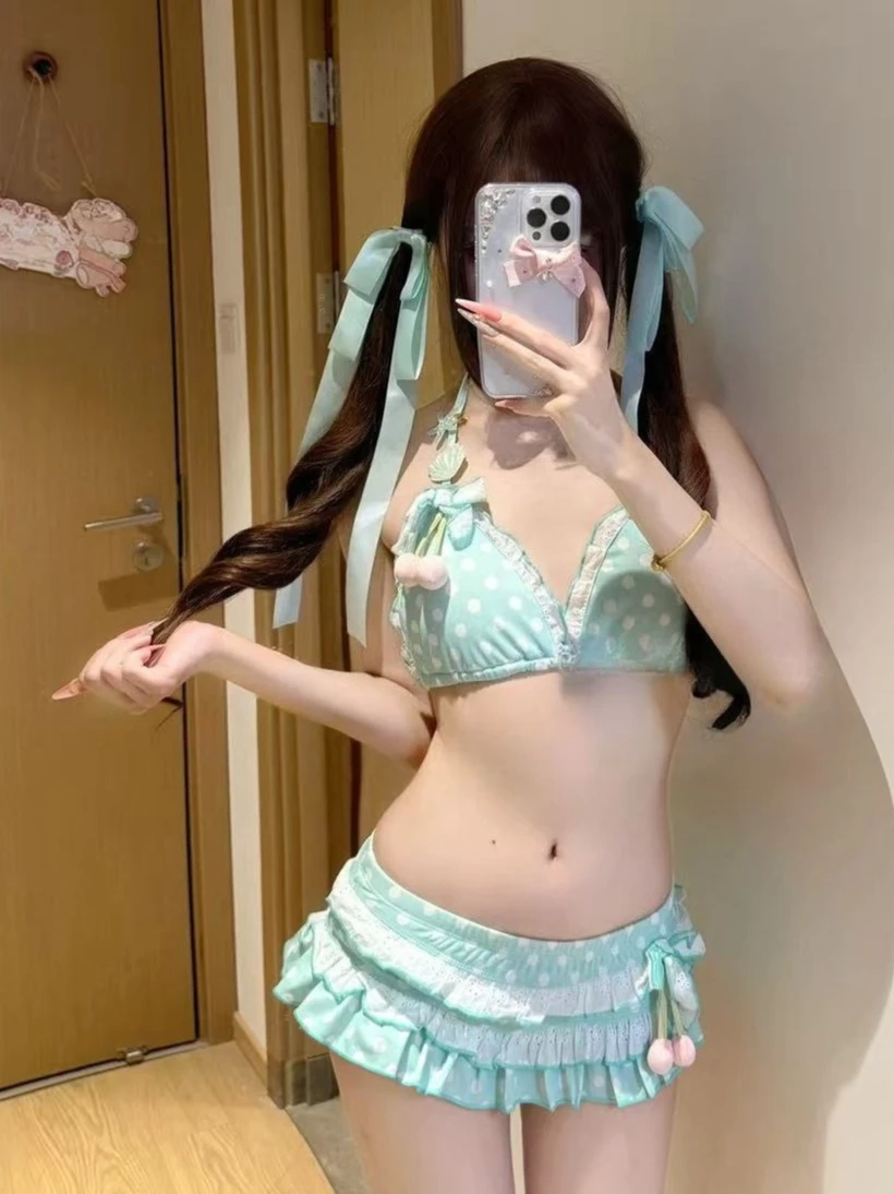 2026 Fairy Sweet High Waist Kawaii Split Bikini Set Women Print Swimwear Chic Beach Vacation Summer Party Fashion Trendy Chic
