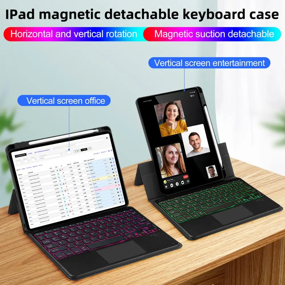 Bluetooth-compatible Keyboard Tablet Protective Case Colorful Backlit Bluetooth Keyboard with Detachable for Ipad for Enhanced