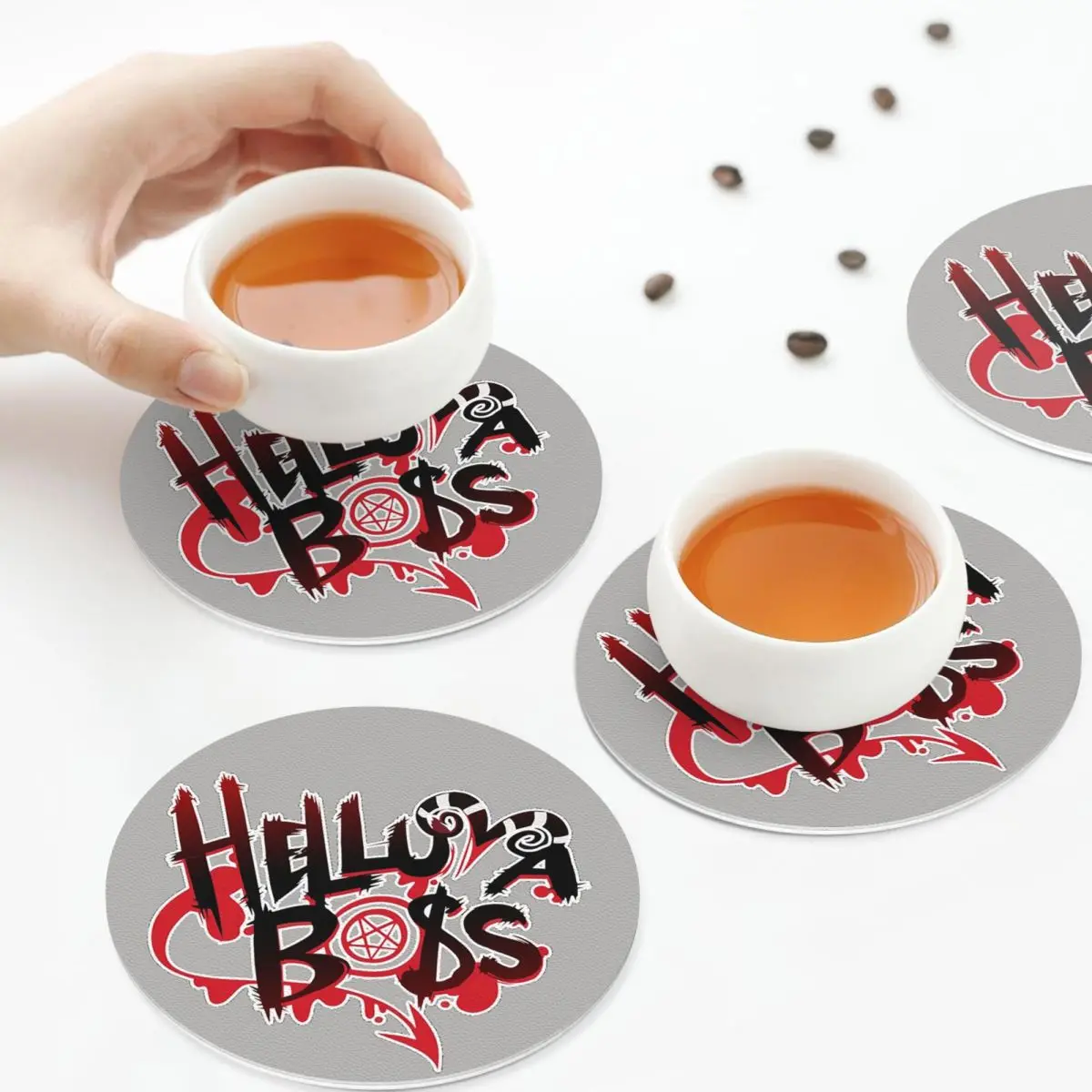 

Подставки Helluva Boss Loona, кухонные салфетки, нескользящие изоляционные коврики для чашек, кофейных ковриков для декора, домашняя посуда, подушечки, набор из 4 шт.