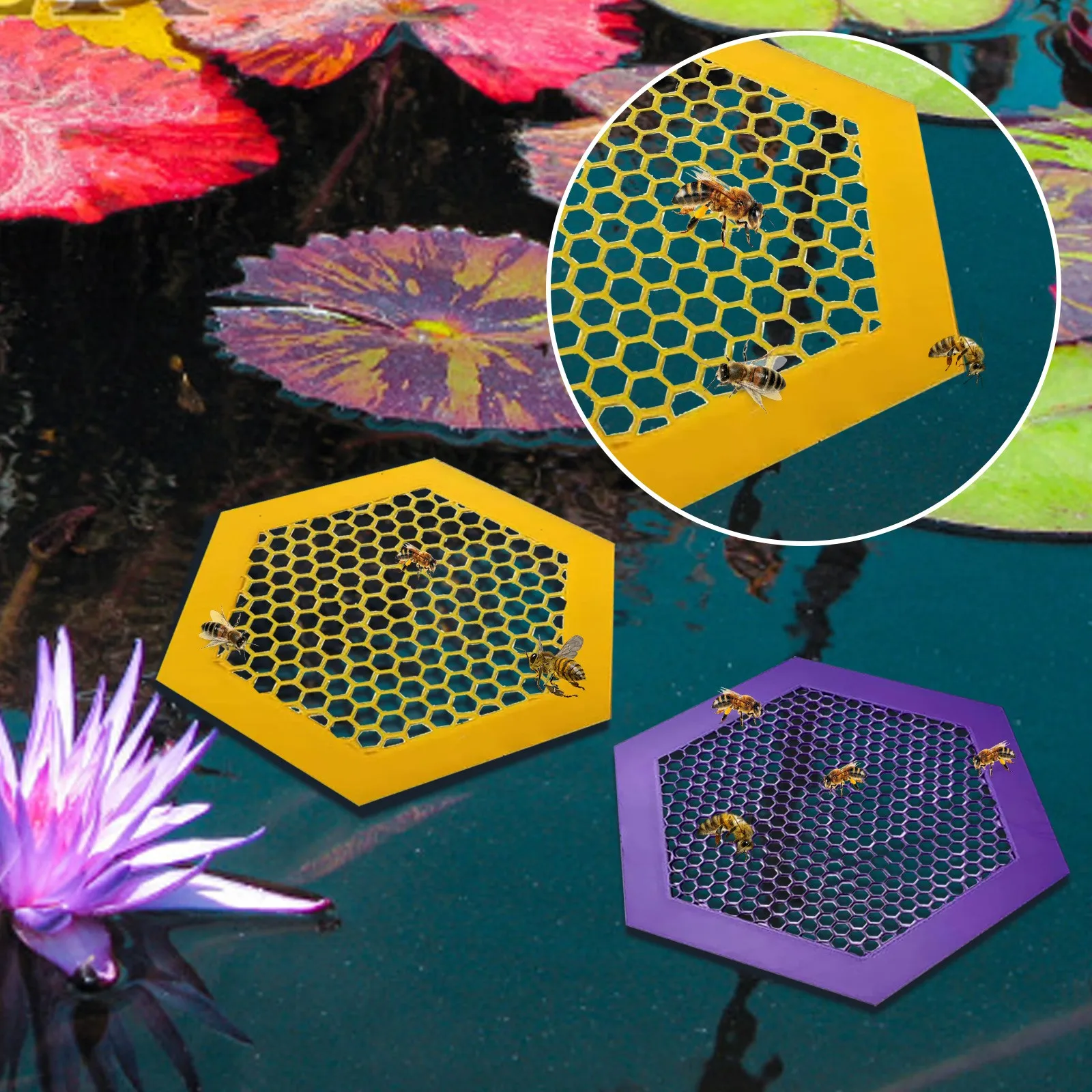 Floating Bee Island-Bee Waterer Hexagonal Bee Insect Drinking Tray Acrylic Beekeeping Setups Luring insects Waterer Catcher Cups