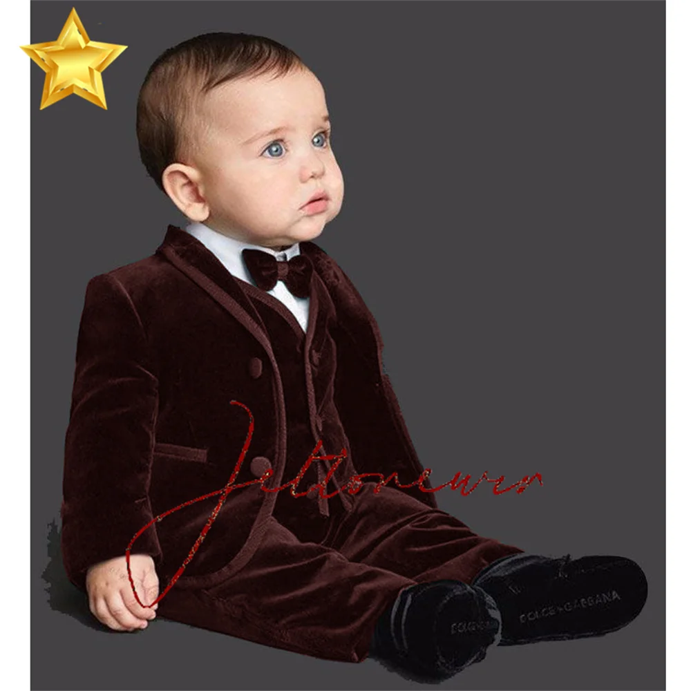 Boy Suit Velvet  Set Vest + Pants + Blazer 3PCS Children Gentleman Perform Outfit Kids Suits Wedding Formal Tuxedos