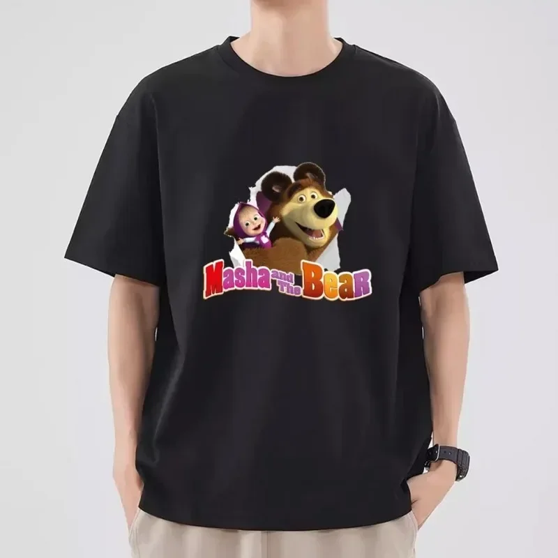 M-Masha and the B-Bear T Shirt Women Couple Combination Clothes Short Sleeve Collar Fashion T-shirt Man Cotton