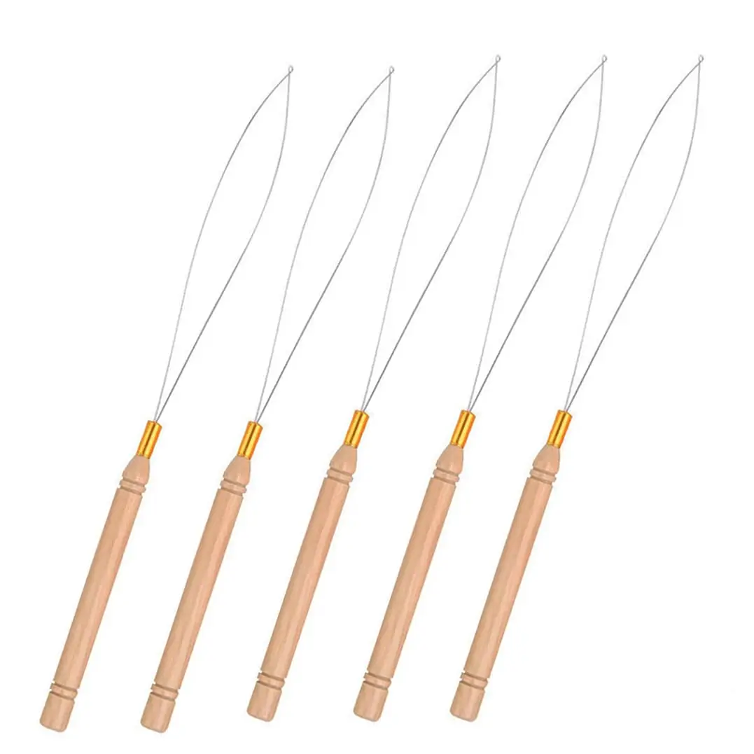 

ARLANY 10Pcs Wooden Hair Extension Loop Needle Threader Pulling Threader Needle for Micro Rings Beads Weft Extension Hair Tinsel