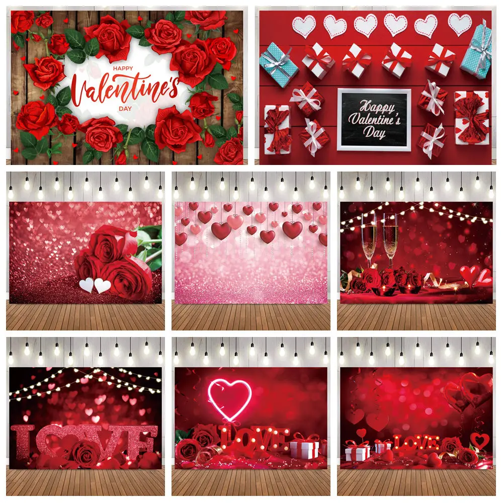 

С Днем Святого Валентина неоновая вывеска фото фон сердце воздушные шары звездные огни вечерние портрет украшения дома фон для фотосъемки