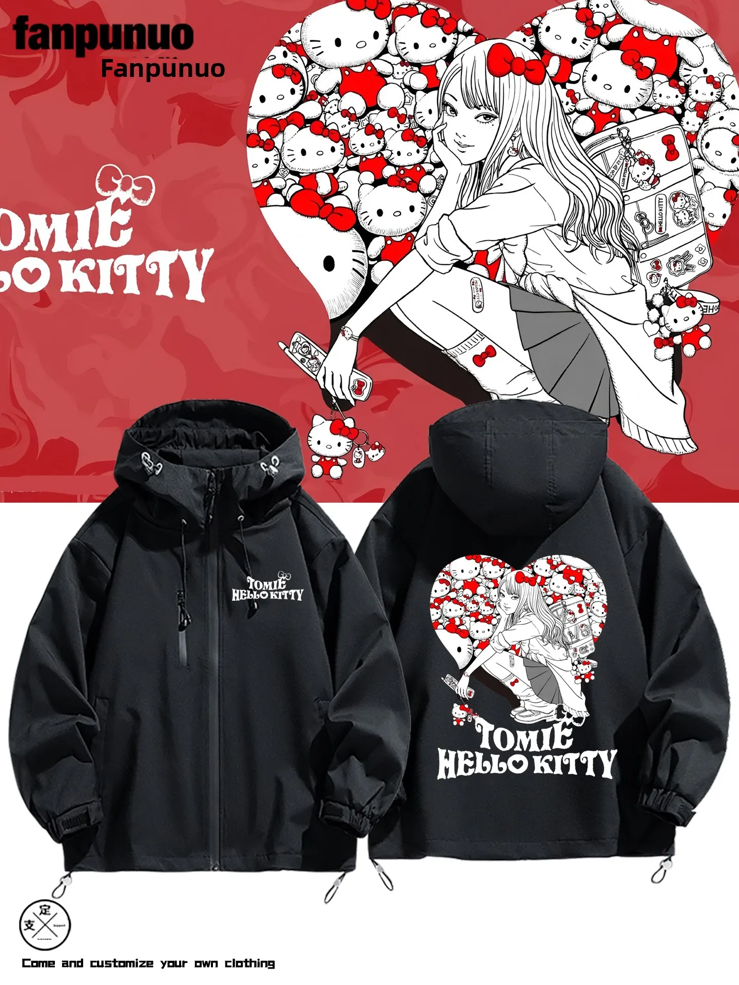 

Fujiang Collaborative Kawaii Cartoon Casual Windbreaker Jaet Men's Tee-in-One Sle Autumn Winter Polyester Fiber