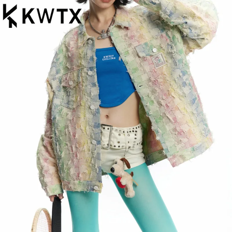

KWTX женская красочная куртка с бахромой в стиле бохо, пальто 202, весна-лето, романтический дизайнер, повседневная, шикарная, модная, нишевая, модная, легкая