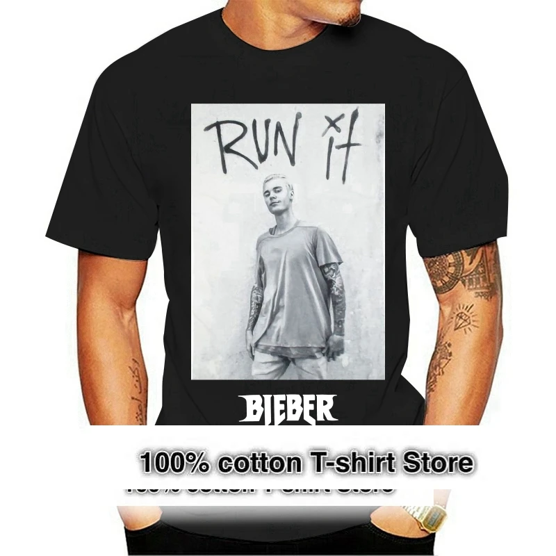 

Justin Bieber Run It Image Black T Shirt Purpose Tour Merch Printed Tee Shirt Men Women Cartoon Casual Short