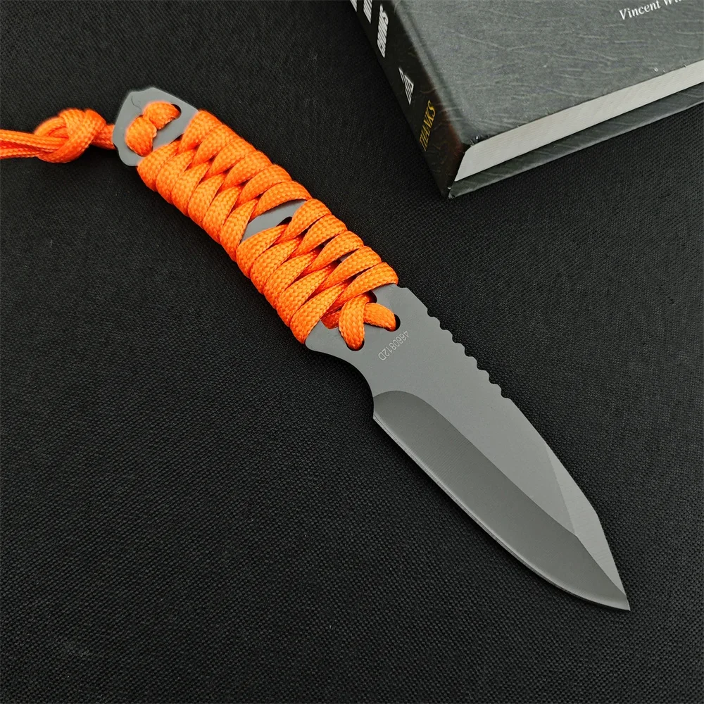 GB Paracord Fixed Blade Knife Tacitcal Gray Titanium Stainless Steel Hunting Outdoor Camping EDC Utility Bushcrafting Knives